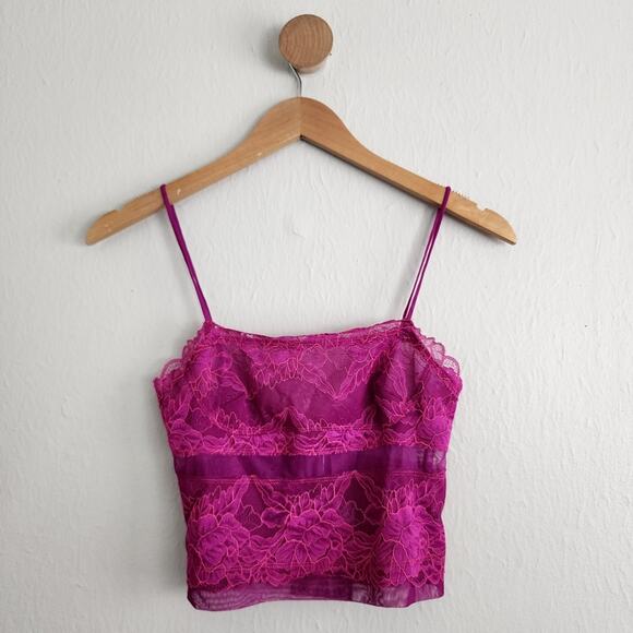 NEW Free People Intimately Double Date Lace Camisole Sheer Fuchsia Pink XS - Picture 1 of 10